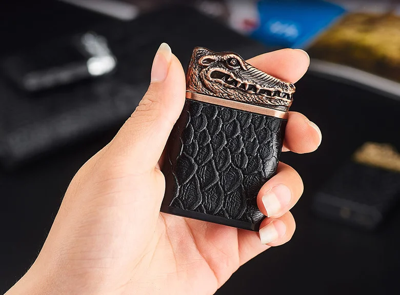 Новейшая ветрозащитная электронная сигаретная Зажигалка из искусственной кожи крокодила с двойной дугой и зарядкой от usb, Мужская сигаретная зажигалка