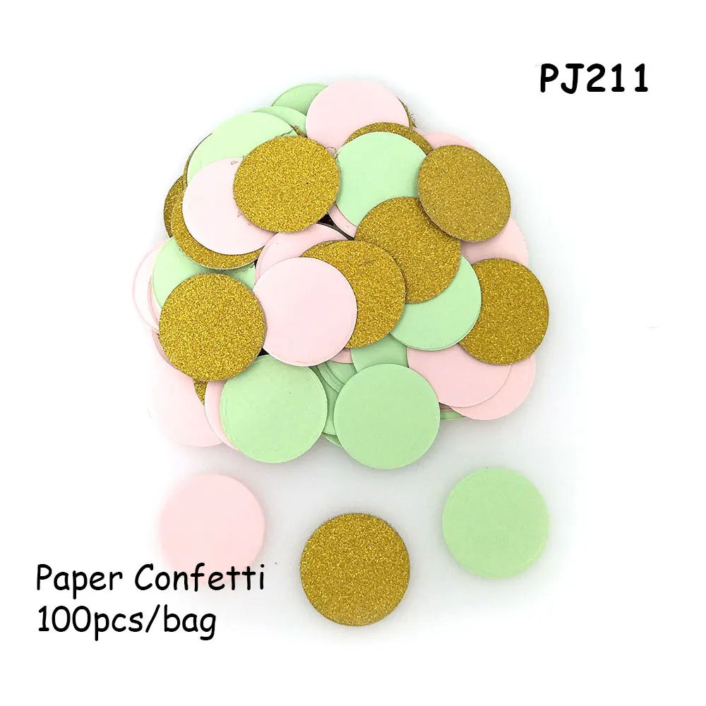 PJ211 Gren Pnk Gold Летние вечерние цветные воздушные шары для мальчиков на первый день рождения, Детские вечерние Конфетти украшения на день рождения, вечерние украшения для торта - Цвет: PJ211 Gren Pnk Gold