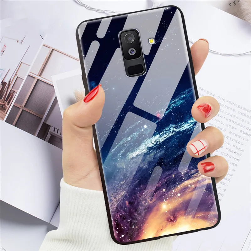 Для samsung Galaxy A6 Plus чехол из закаленного стекла с изображением планеты Космос чехол-накладка для samsung A6 Plus A605F+ жесткий чехол из поликарбоната