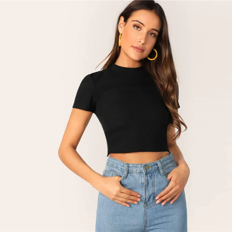 SHEIN Короткий Топ С Перекрещенной Спинкой Женский Летний Черный Топ С Коротким Рукавом