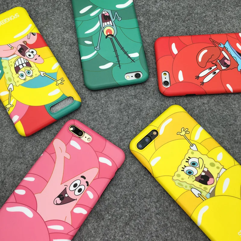 For iPhone X Cute SpongeBob Case Cartoon Mr.Krabs Soft matte back phone cover 7 7plus 8 8plus 6 6S 6Splus |