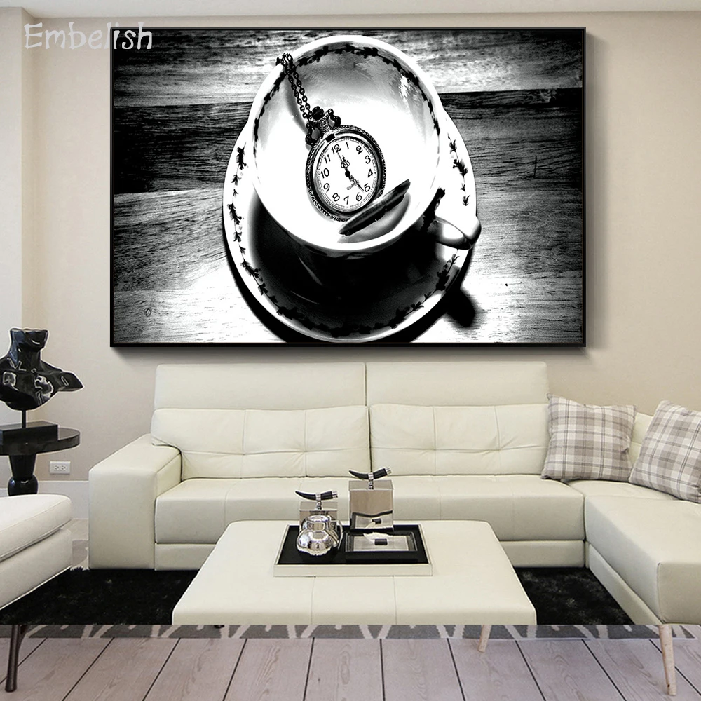 

Embelish Still Life White And Black Modern Home Decor Wall Art Pictures For Living Room HD Canvas Pocket Watch Painting Bedroom