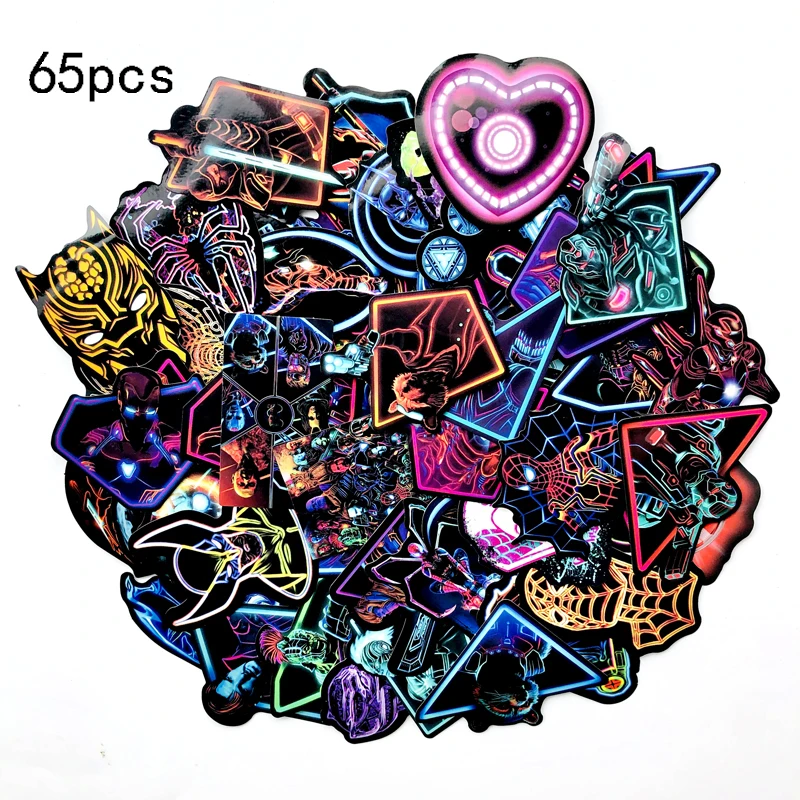 65 шт неоновые наклейки герои скейтборд мотоцикл багажные для ноутбука набор ПВХ
