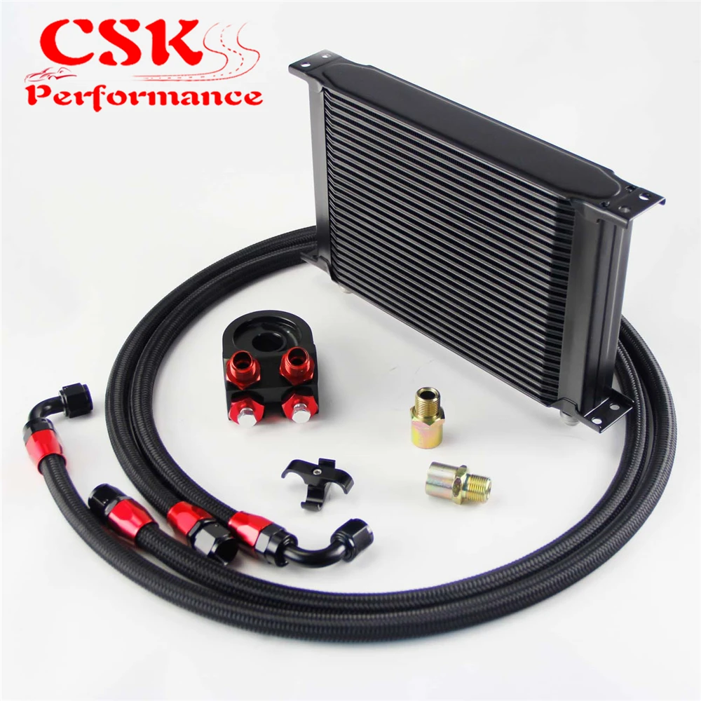 

Universal 25 Row AN8 Engine Transmission Oil Cooler British Type + Filter Adapter Kit Black/Blue