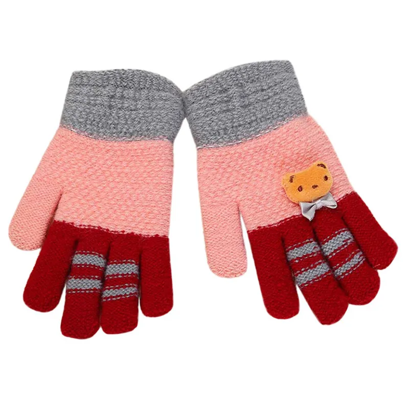 Pink Модная детская обувь для девочек мальчиков зима мультфильм медведь лоскутное утепленная одежда варежки перчатки Зимние перчатки дети - Цвет: Pink