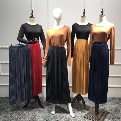 

Muslim Pleated Maxi Long Skirt High-Waisted Stretch Chiffon Muslim Half Dress Dubai Islamic Skirt Women Oversize Jupe Musulmane