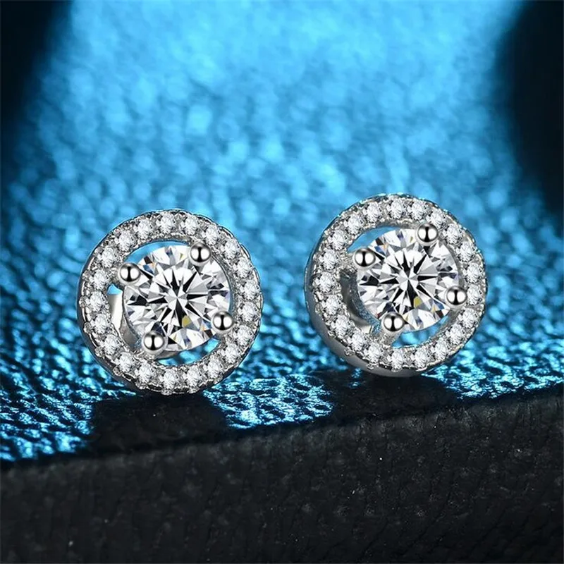 Сверкающие Earrring AAAAA Cz реального 925 серебро обручальные свадебные серьги гвоздики