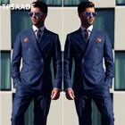 Мужской темно-синий костюм мужской двубортный костюм с широким воротником с лацканами простой мужской классический костюм смокинг для жениха на свадьбу 2 шт.