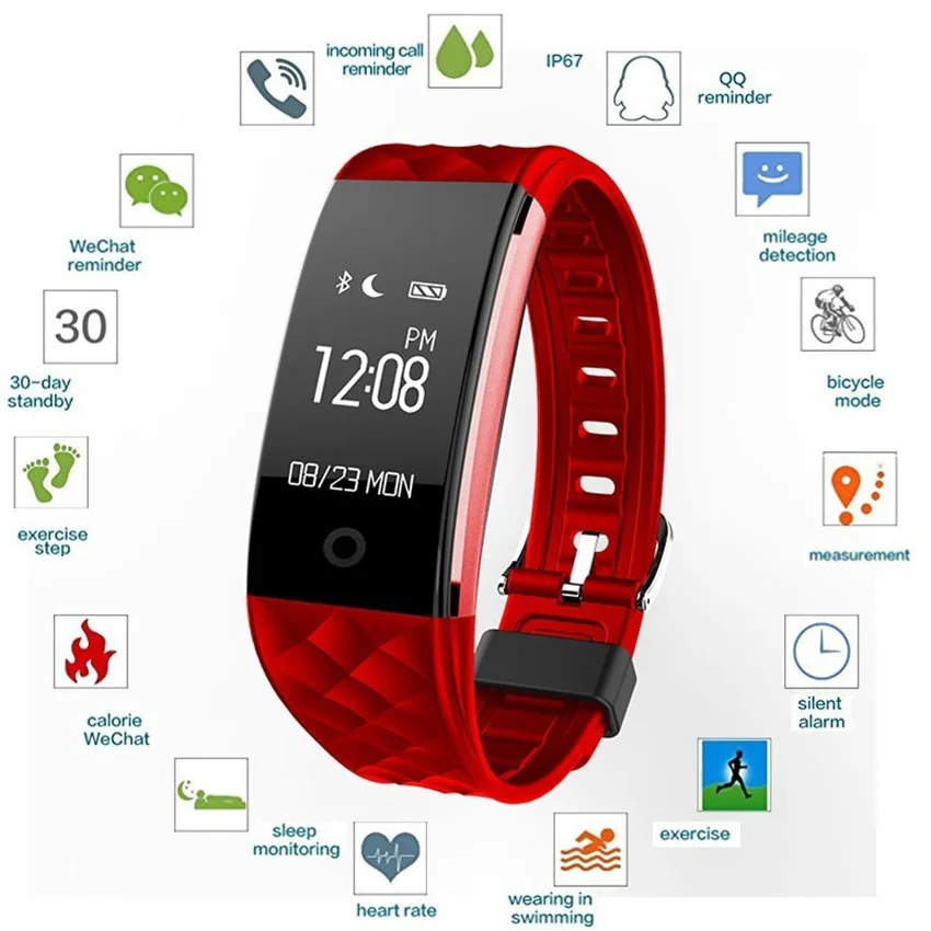 S2 Bluetooth Smart Band Браслет Heart Rate Мониторы IP67 Водонепроницаемый SmartBand браслет для Android