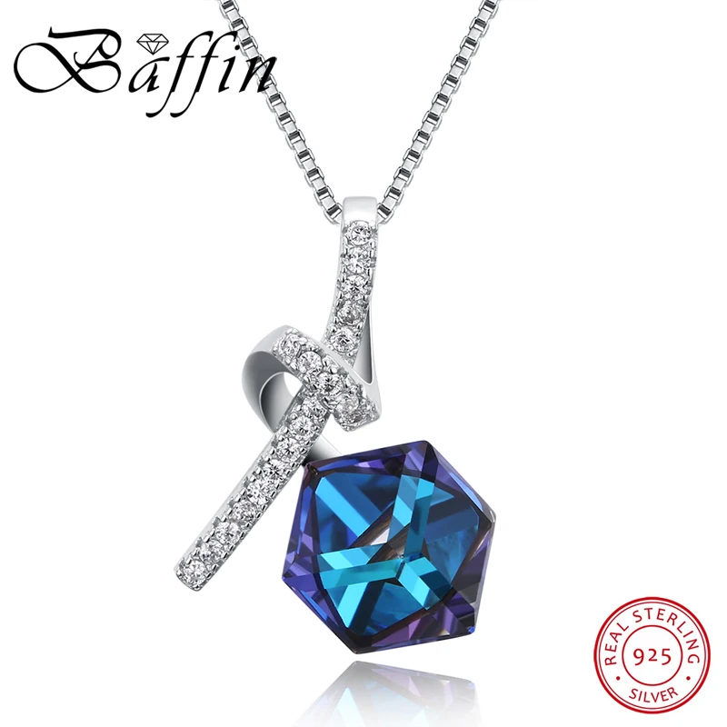 

New Cute Cubic Pendant Necklaces Crystals From Austria Genuine S925 Sterling Silver Chain Jewelry For Women Mothers