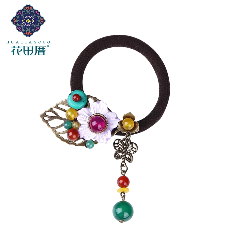 

Handmade 2 Colors Hollow Leaves Ceramic Beads Elastic Hair Ropes for Women Girl Shell Flower Wedding Bridal Accessories FQ-17007