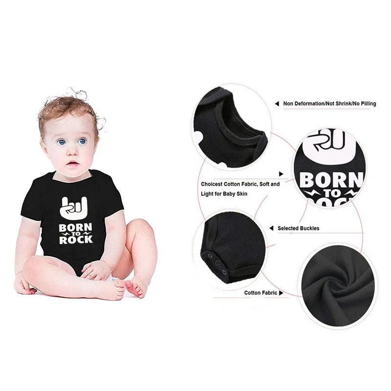 Culbutomind Born To Rock/черный хлопковый боди с короткими рукавами для малышей; одежда для маленьких мальчиков и девочек; забавная Одежда для новорожденных