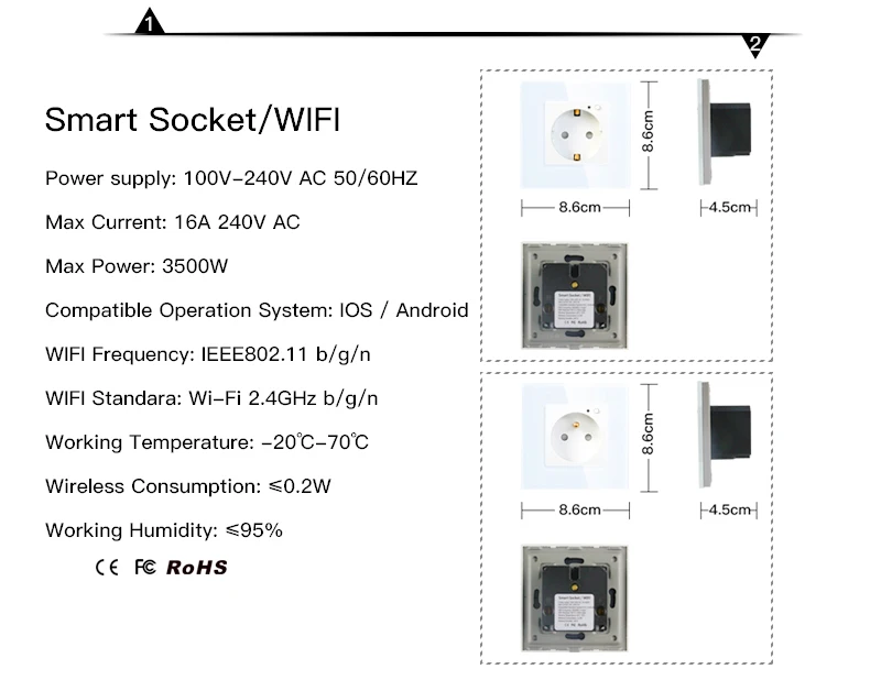 Wi-Fi умная настенная розетка стеклянная панель Smart Life/приложение Tuya дистанционное управление, работает с Amazon Echo Alexa Google Home EU FR UK
