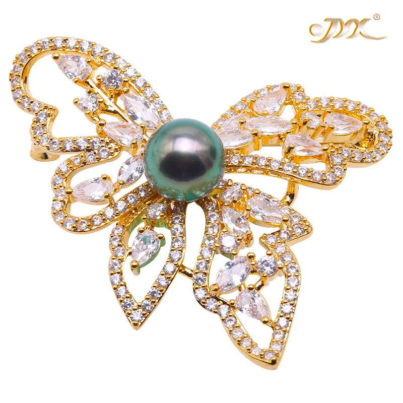 

JYX Vintage Brooch Butterfly Brooches 10mm natural Peacock-green Tahitian Pearl Pin Pendant women Christmas gift fine pins