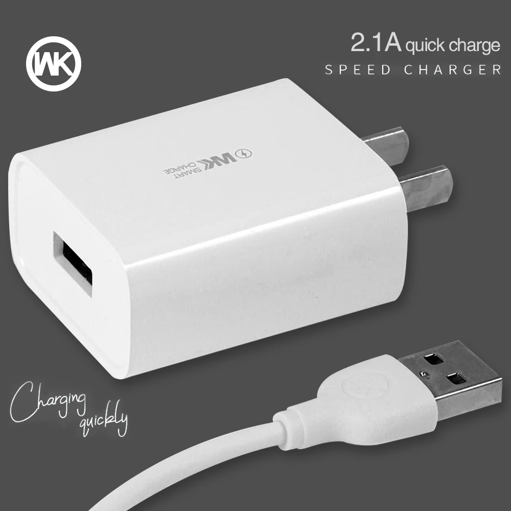 WK 2.1A USB быстрый адаптер для мобильного телефона зарядное устройство iPhone X XS Max 6 7 8