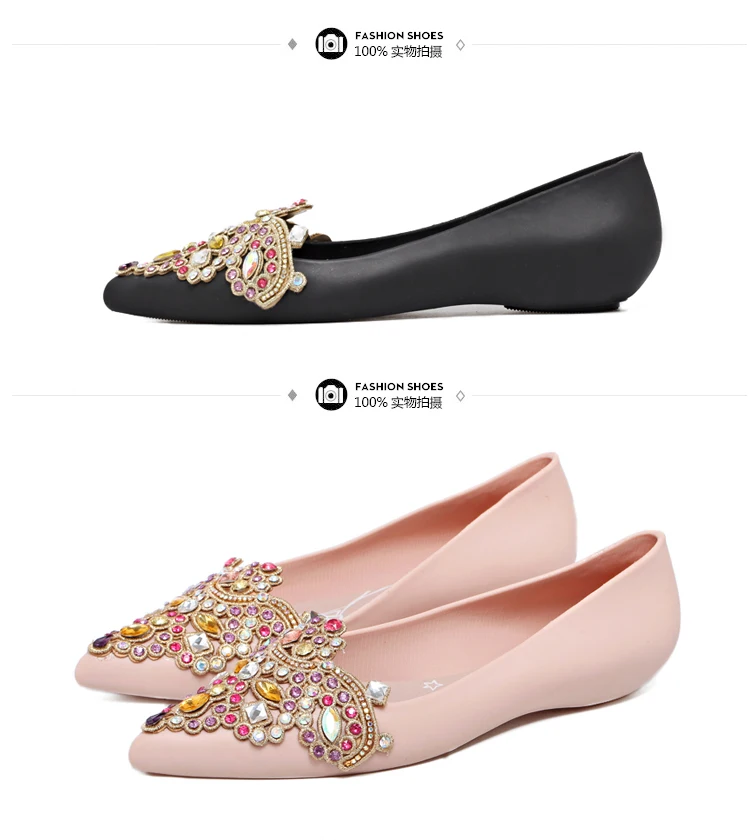 Women's Soft Rhinestones Crystal Pointed Toe Flat Sexy Loafers Sandals Jelly Candy Colors Casual Party Shoes Summer A1090