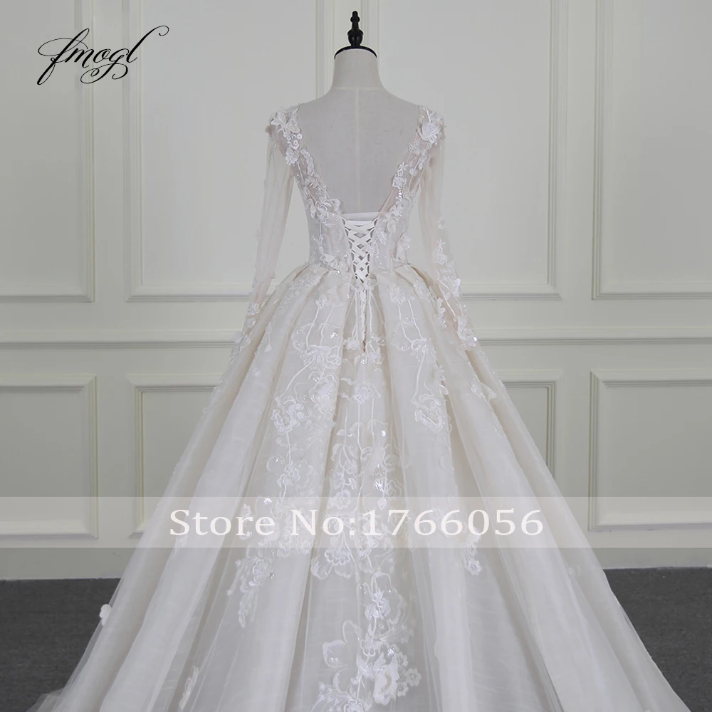Fmogl Vestido De Noiva свадебные кружевные платья с длинными рукавами эффектное с открытой спинкой и аппликацией винтажные платья большого размера невесты из бисера