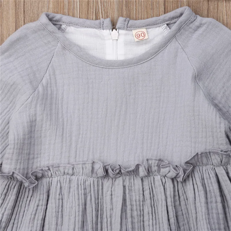 Детское платье с длинным рукавом из хлопка и льна | Детская одежда обувь