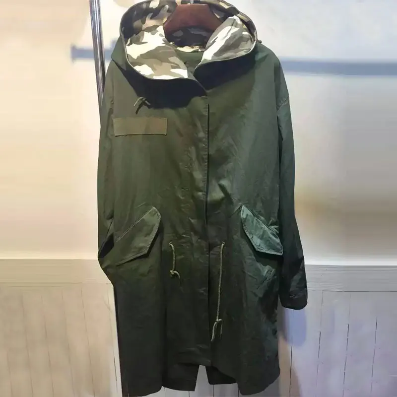 

Women Spring & Autumn MMF Print Sleeve camouflage Hat Long Basic Jacket