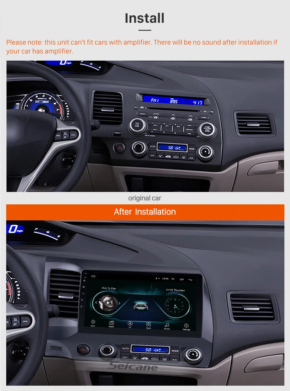 Seicane Android8.1 HD 2Din 10," Navi gps плеер Автомобильный Радио плеер стерео для Honda Civic 2006 2007 2008 2009 2010 2011 головное устройство