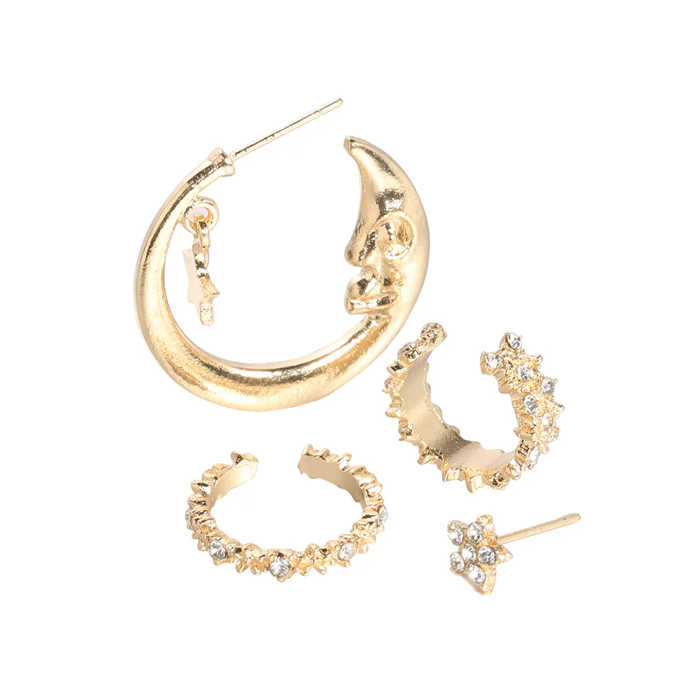 4 шт./компл. комплект золотых сережек-гвоздиков в стиле панк с пятиконечной