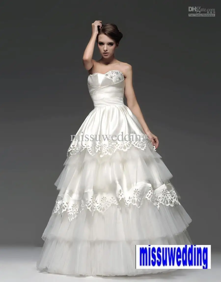 Wholesale - 2013 Stylish New Custom made A-line layered Hollow out Full length Organza Bridal gown Wedding dress | Свадьбы и