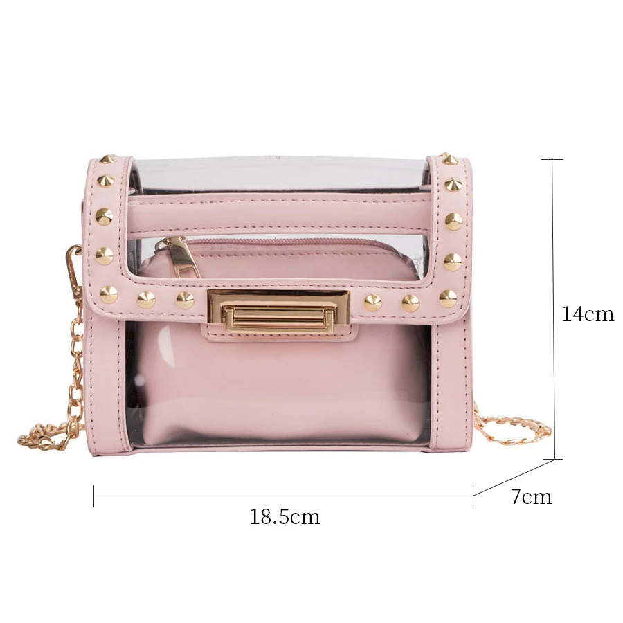 Прозрачная Желейная маленькая квадратная сумка с шипами женская на плечо модная