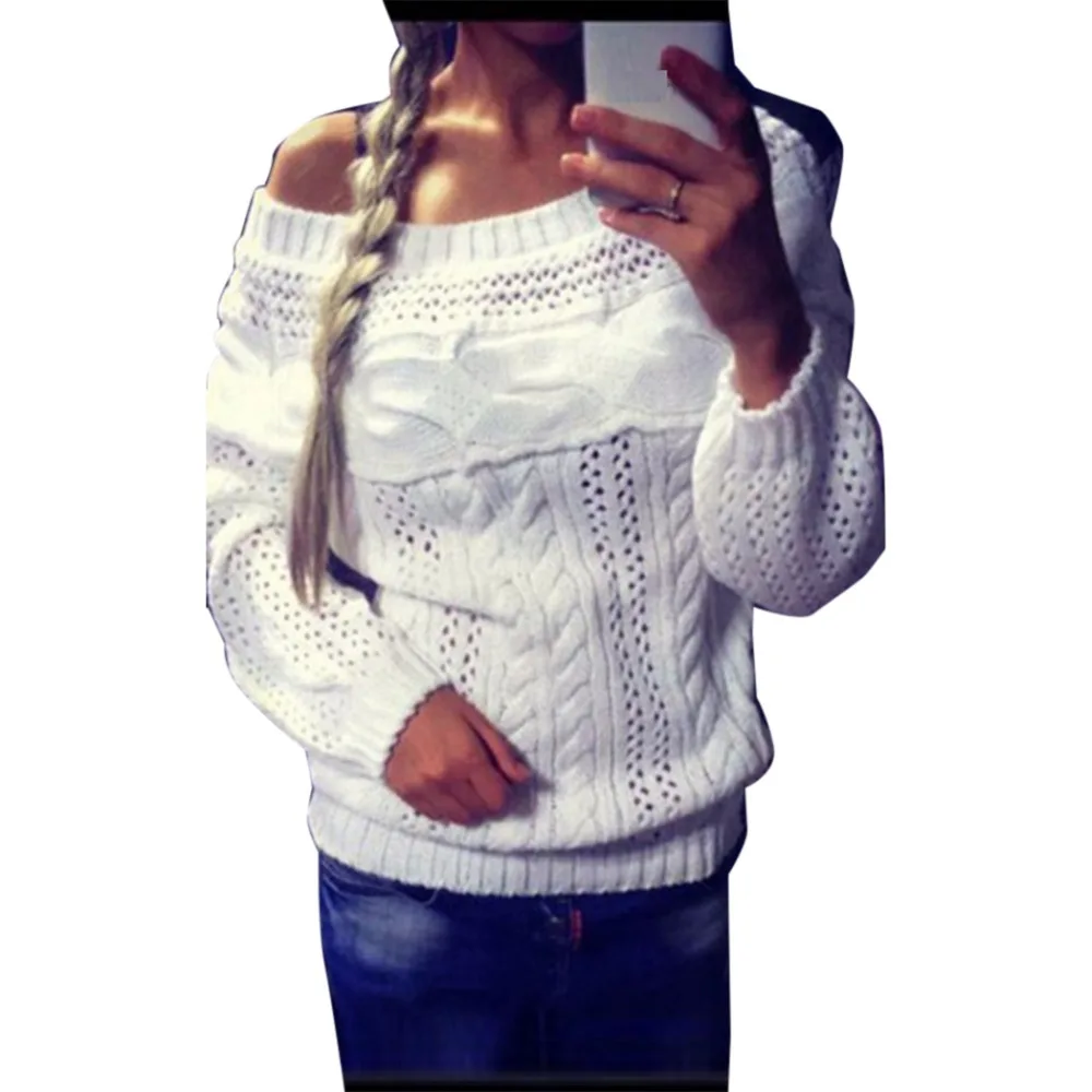 Women Casual Off Shoulder Long Sleeve Knit Knitwear Pullover Sweater | Женская одежда