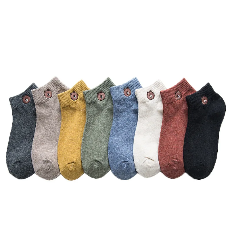 Новинка 2015 года весенние женские короткие носки из хлопка с вышивкой медведя