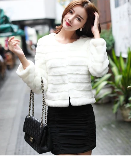 Женское пальто с искусственным кроличьим мехом короткая шуба из норки