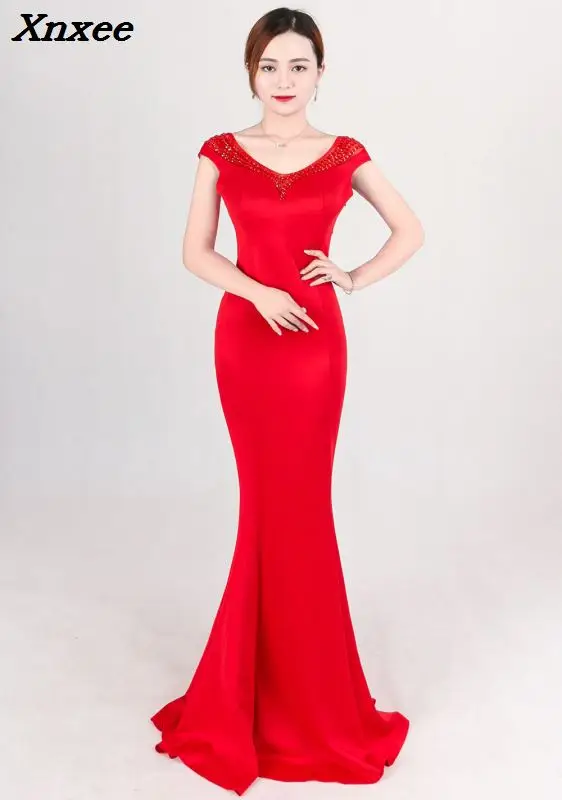 

2018 New Crystal Party Dresses Women Maxi Dess Deep V Backless Sleeveless Bodycon Mermaid Elagant Ladies Wedding Vestidos