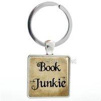 vintage charms book junkie square keychain fashion book lover key chain ring holder school jewelry keyring friends gifts aa41