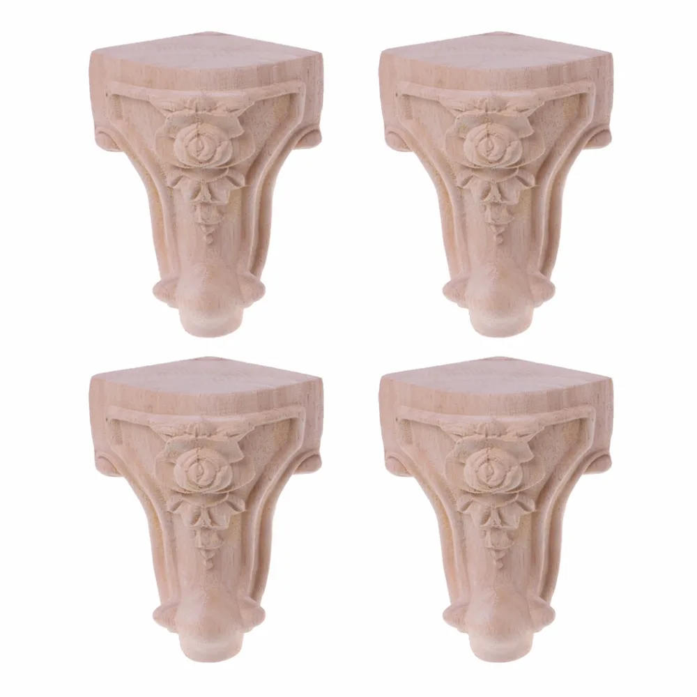 

European Style Wooden Furniture Legs Solid Wood Flower Carved TV Cabinet Seat Feet No Painting
