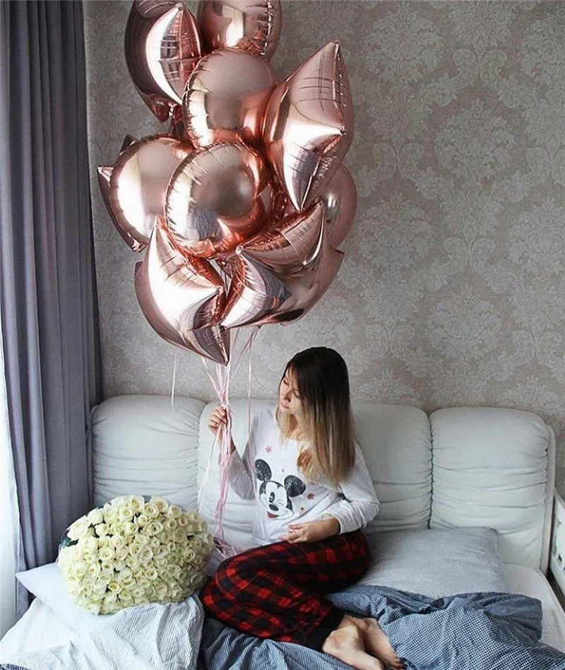 10 шт 18inch Звезда розового золота в форме сердца круглый Фольга воздушные шары с