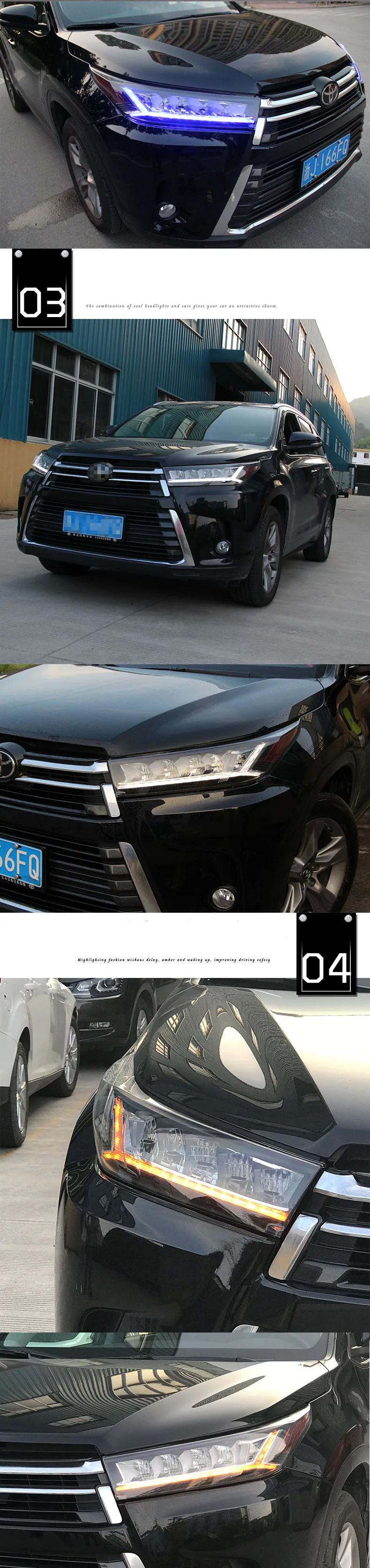 Автомобильный Стильный чехол на голову для Toyota Highlander фары Highlander светодиодный DRL Объектив Двойной Луч Биксенон HID