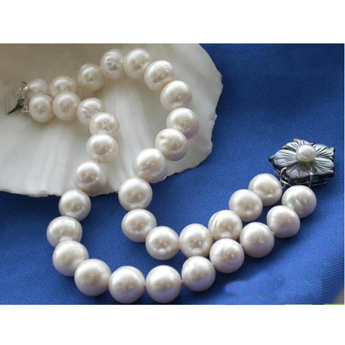 

Unique Pearls jewellery Store 2rows 10-12mm White Round Freshwater Cultured Pearl Bracelet Shell Flower Clasp 20cm FN1041