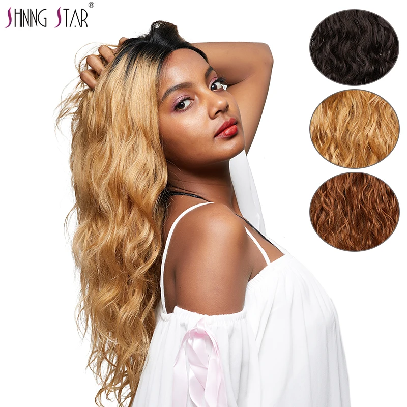 Shining Star Ombre блондинка тело волна Синтетические волосы на кружеве парик T1B 27