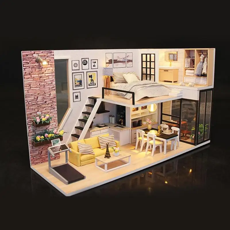 Кукольный дом мебель Diy Миниатюрный пылезащитный чехол 3D Деревянный миниатюрный DIY пазл Сборная Мебель деревянный дом игрушки для детей