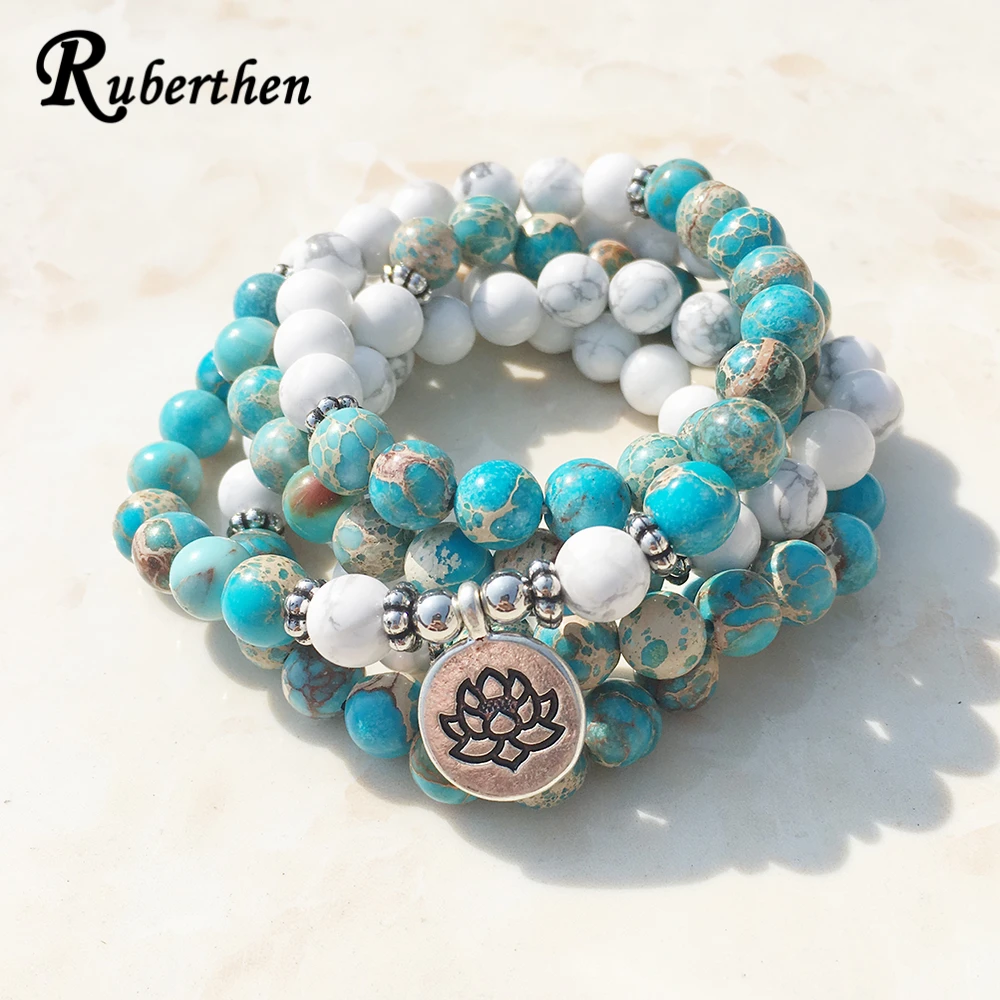 Браслет Ruberthen из натурального камня с дизайном Howlite 108 бусин браслет Mala Wrap или