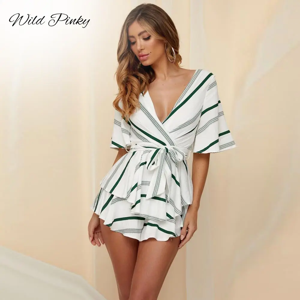 WildPinky Повседневное полосатый Для женщин Комбинезоны Сексуальная спинки Хлопок