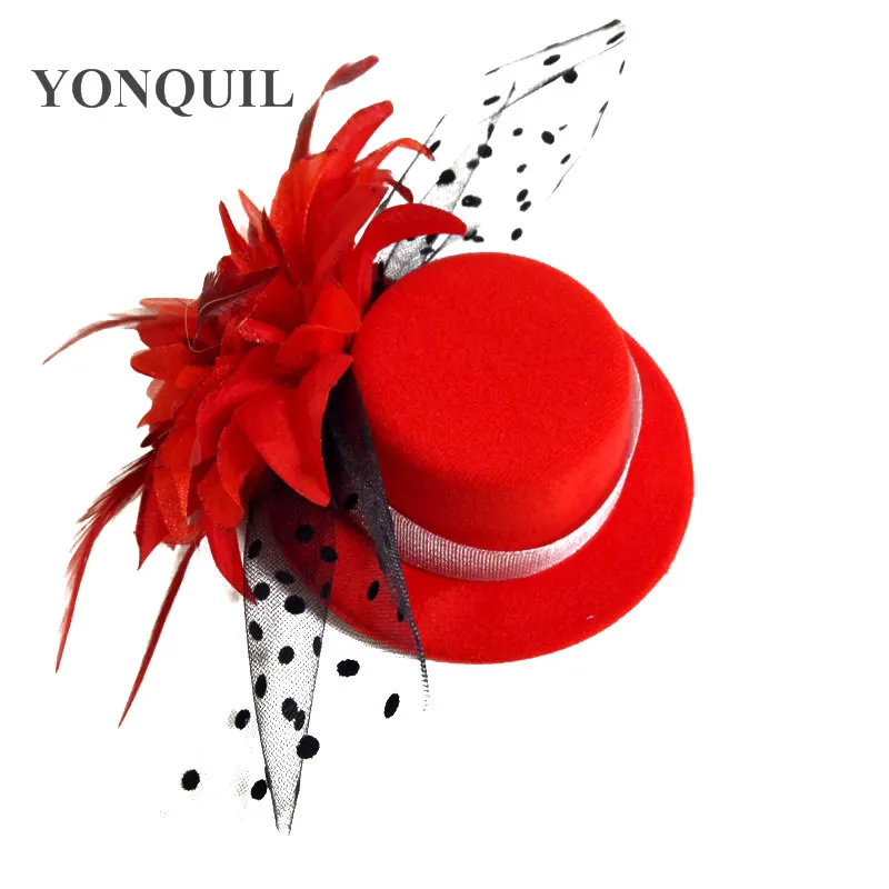 Women Girl Hair Clip Lace Feather Mini Top Hat Fascinators Fancy Party Dress Fabric Flower DIY Accessories 6 Colors FS81 | Свадьбы и
