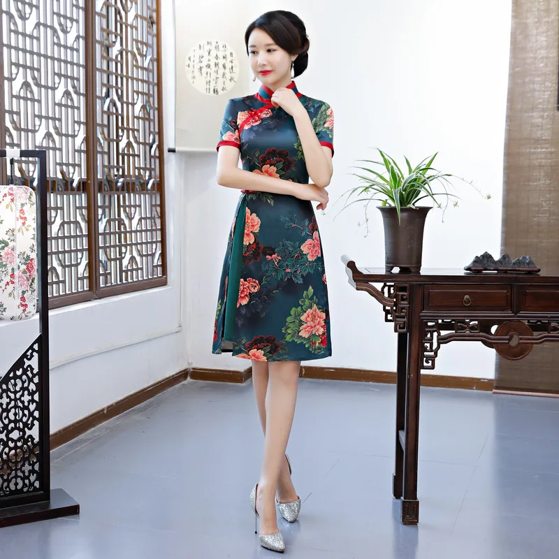 Большой Размеры XXXL в винтажном стиле с цветочным принтом для женщин Qipao