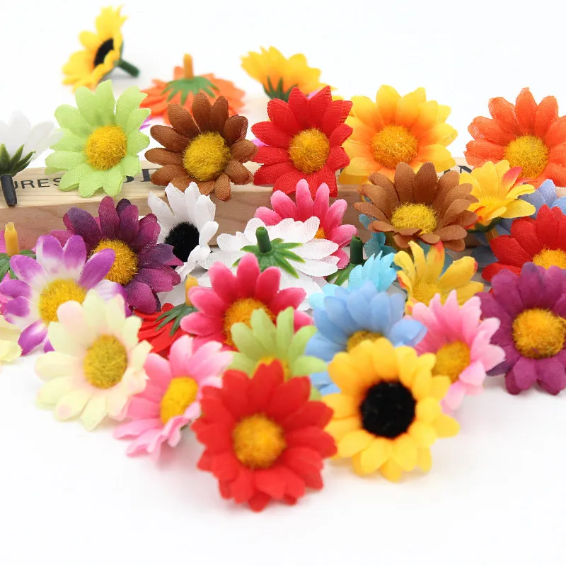100 шт./лот шелковые цветочные ромашки декоративные головки для домашнего сада