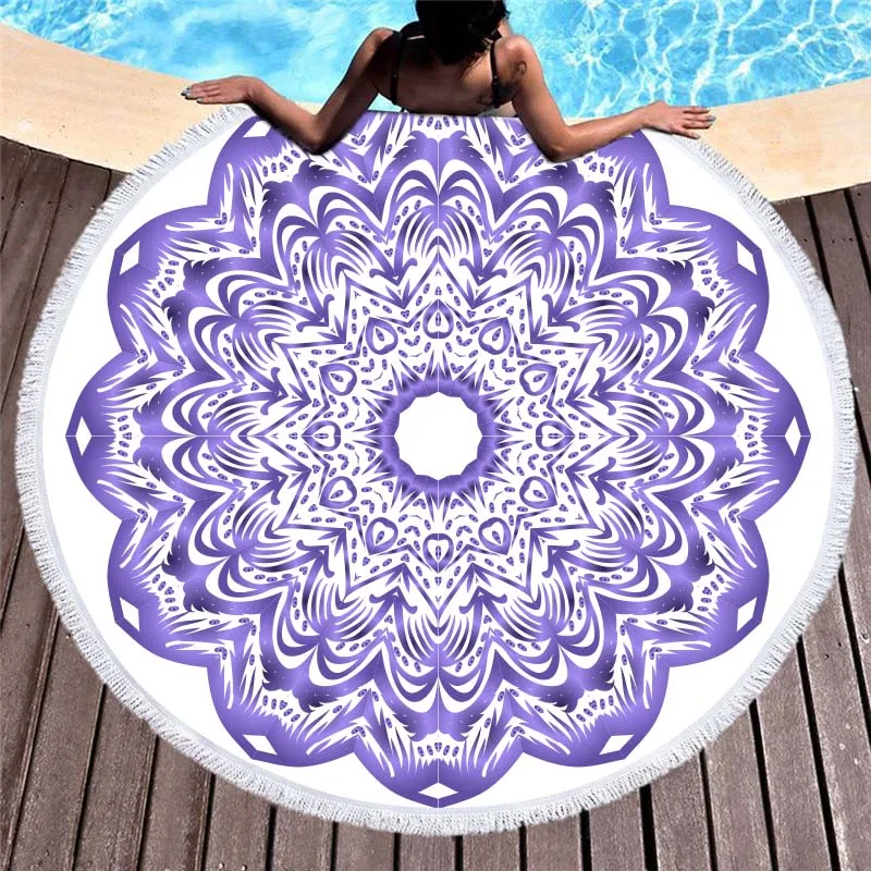 Sun Elephant Printed Mandala Large Round Microfiber Beach Towel for Adults Kids Blankets with Tassels Summer Bikini Cover Up Mat | Дом и сад