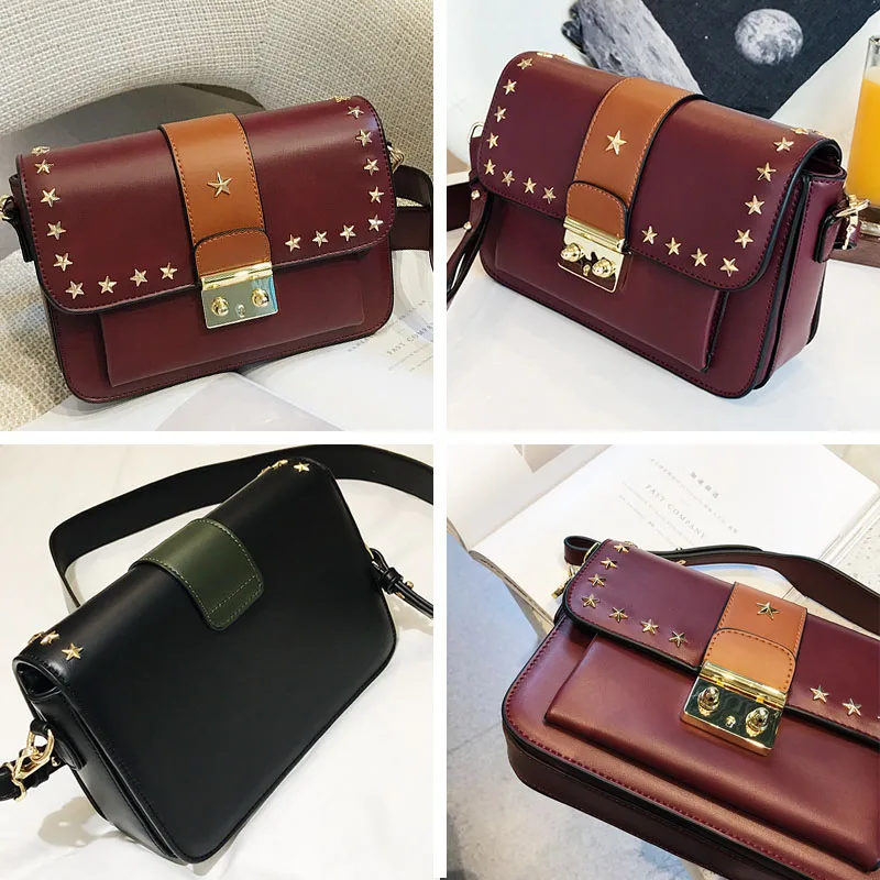 Женская винтажная сумка мессенджер из искусственной кожи с заклепками и