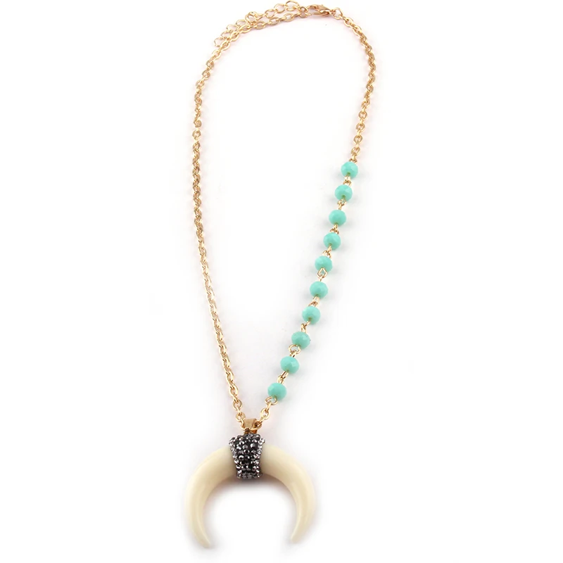 Fashion Bohemian Aqua crystal gold Chain Cute Beige Moon Charm Women Ethnic Choker Simple Lady Necklace | Украшения и аксессуары