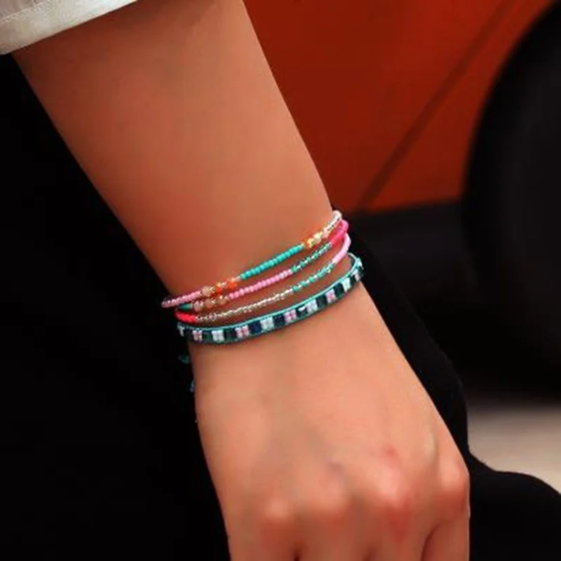 Многослойный Плетеный браслет с бусинами в богемном стиле милый веревочный