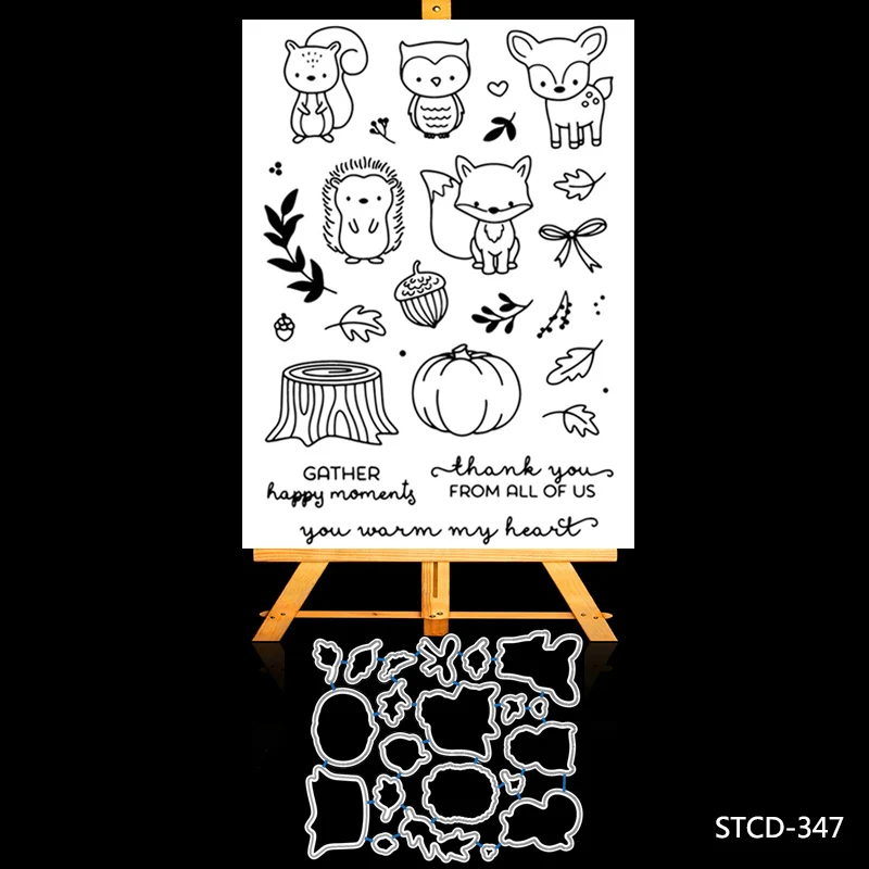 

ZhuoAng Cute little animals Cutting Dies and Clear Stamp Set for DIY Scrapbooking Photo Album Decoretive Embossing Stencial
