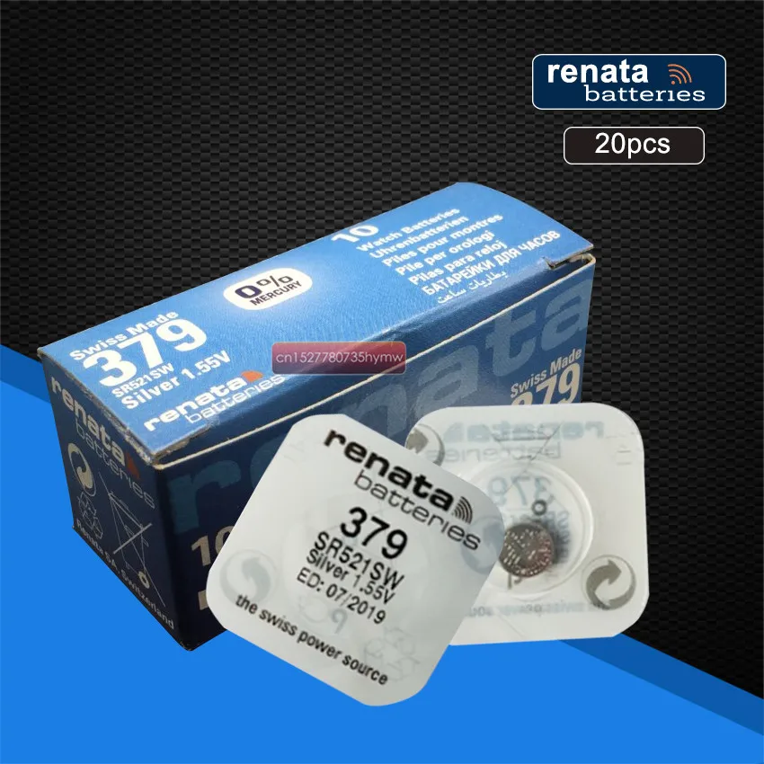 20 упаковок renata серебряный оксид часовая батарея 379 SR521SW 521 1 55 V батарейки