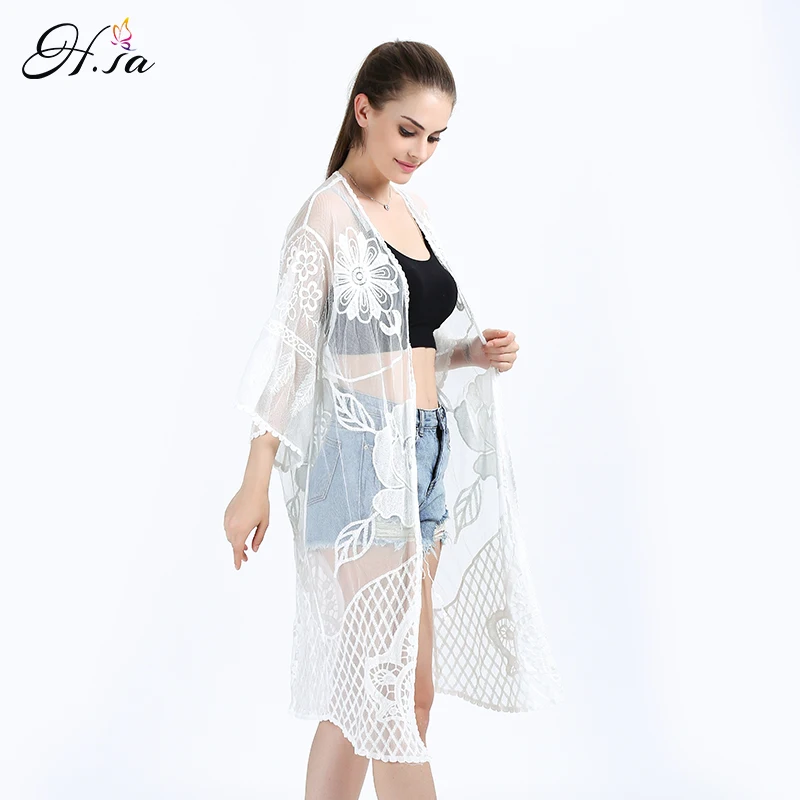 Женский кардиган с коротким рукавом H.SA длинный пляжный завязками свободная